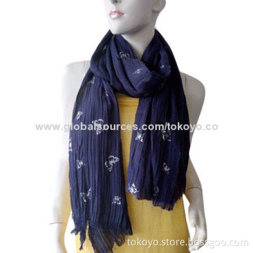 Woven scarves with dye and silver butterfly foil, made of viscose and modal, measures 180*70+1.5cm